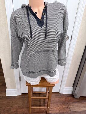 Lauren Jeans Co Ralph Lauren Striped Hooded Top Medium Black Cream Cotton Hoodie